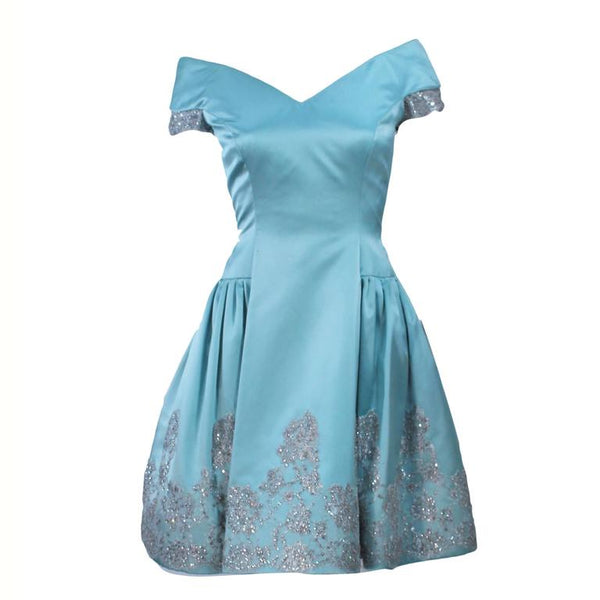 VERA WANG Custom Silk Blue Cocktail Dress w/ Lace Size 6-8 The Paper Bag Princess VERA WANG Custom Silk Blue Cocktail Dress w/ Lace Size 6-8 The Paper Bag Princess
