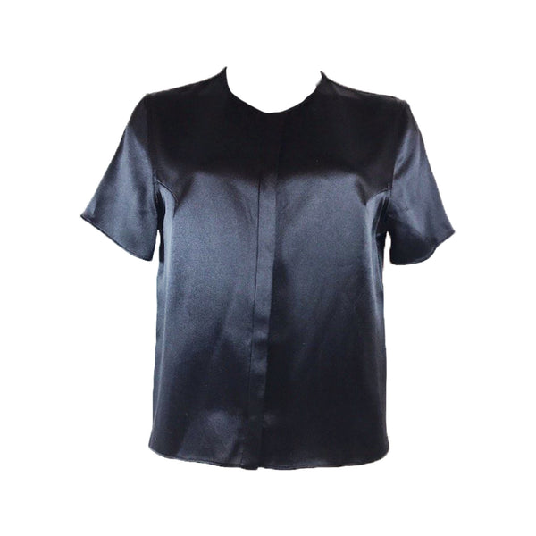 JENNI KAYNE Silk Black Short Sleeve Snap Up Work  Blouse Size XS