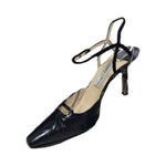 JIMMY CHOO Black Leather Square Toe with Cutout Vamp Patent Leather Detailing Size 6 1/2
