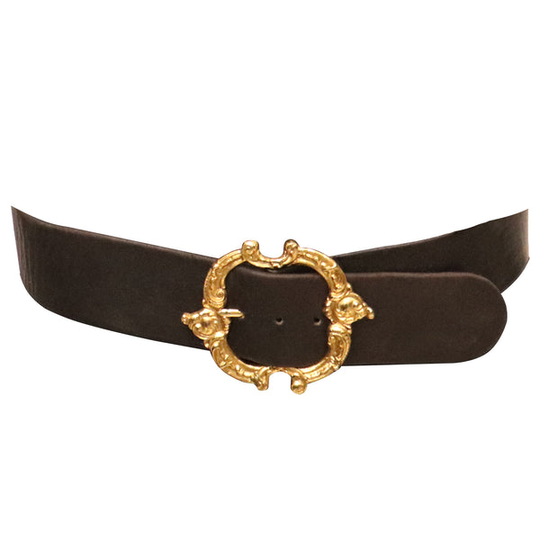 Jean L'Insolite Black Leather Belt W/ Gold Buckle