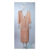 JUDITH ANN CREATIONS 1920s Style Silk Peach Beaded Flapper Dress