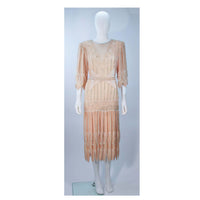 JUDITH ANN CREATIONS 1920s Style Silk Peach Beaded Flapper Dress