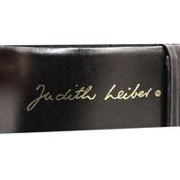 Judith Leiber Black Belt W/ Gold Rectangle Buckle