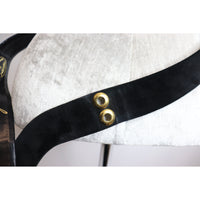 Judith Leiber Black Suede Leather Belt w/ Gold Square Buckle Circa 1990s