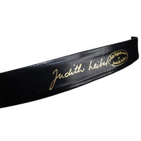 Judith Leiber Black Suede Leather Belt w/ Gold Square Buckle Circa 1990s