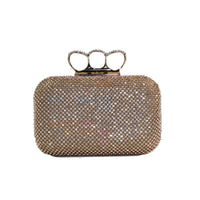 Elizabeth Mason Couture Gold Rhinestone Knuckle Clutch with Long Gold Chain