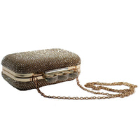 Elizabeth Mason Couture Gold Rhinestone Knuckle Clutch with Long Gold Chain