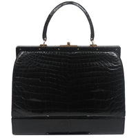 Koret Very Rare "Mallette" Black Crocodile Structured Handbag