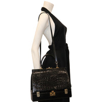 Koret Very Rare "Mallette" Black Crocodile Structured Handbag