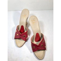 LA ROSE Red Leather w/ Gold Detail & Boomerang Heels Size 7.5