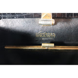 Lederer Black Alligator Purse W/ Gold Hardware & Expandable Frame