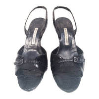 MANOLO BLAHNIK Black Crocodile Open Toe Sling Back Heels Size 8 1/2