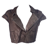 MARNI Charcoal Distressed Leather Cropped Vest Jacket Size 38