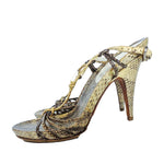 MIU MIU Snake Skin Leather T-Strap Open Toe Ankle Strap Heels Size 38