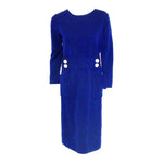NORMAN NORELL 1960s Blue Wool w/ Belt & Button Day Dress