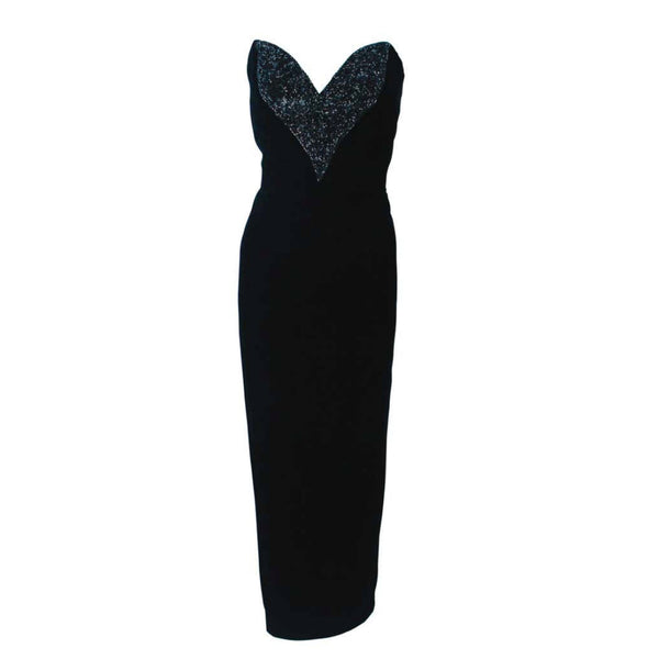 OLEG CASSINI Black Velvet Strapless Beaded Gown Size 8-10 The Paper Bag Princess OLEG CASSINI Black Velvet Strapless Beaded Gown Size 8-10 The Paper Bag Princess