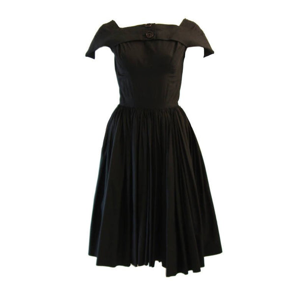 JAMES GALANOS Circa 1950s Black Boat Neck Cocktail Dress The Paper Bag Princess JAMES GALANOS Circa 1950s Black Boat Neck Cocktail Dress The Paper Bag Princess