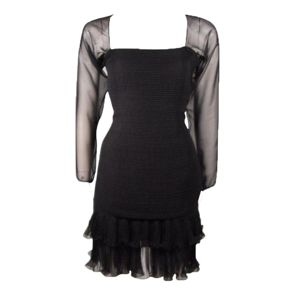 OSCAR DE LA RENTA  Black Silk Chiffon Cocktail Dress Size 10