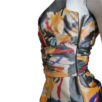 Oscar De La Renta Multicolor Warp Print Gown w/ Gathers Circa 2000s