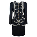 OSCAR DE LA RENTA Couture Embellished Black Wool Skirt Suit