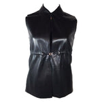 PRADA Black Leather Vest w/Clasping Waist Belt Size 40