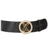 Palsha Picasso Black Satin and Gold Buckle Belt