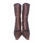 PRADA Brown Square Toe Calf High Boots Side Zip Size 6.5