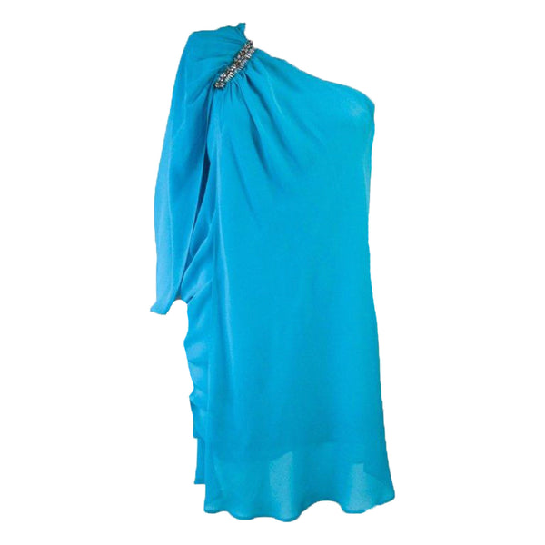 ROBERTO CAVALLI Aqua Silk Chiffon Cocktail Dress Size 40