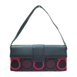 SALVATORE FERRAGAMO Big Black, Brown, Red Logo Canvas Leather and Wool Handbag
