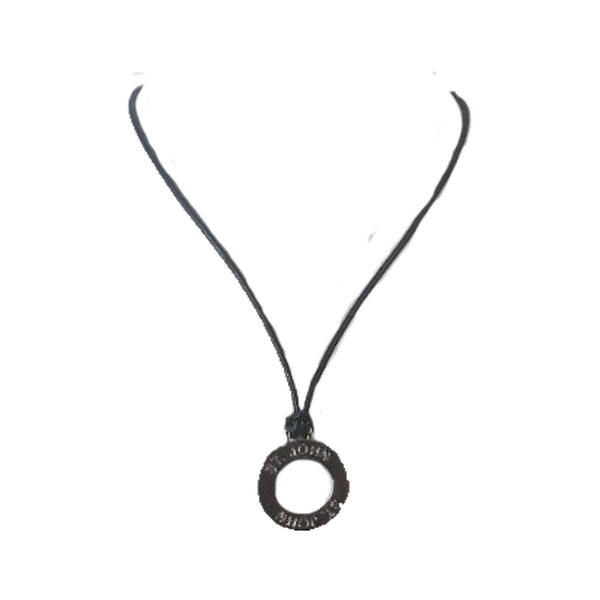 ST. JOHN Silver Tone Circle Pendant and Thin Leather Necklace