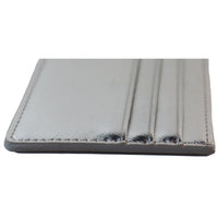 No Label: Small Silver Metallic Card Holder   Measurements:  Length: 5.5 in.  Height: 4 in.  Width: .5 in.