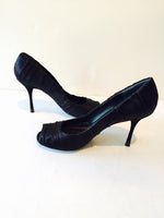 DOLCE & GABBANA Black Satin Ruched Open Toe Heels Size 7