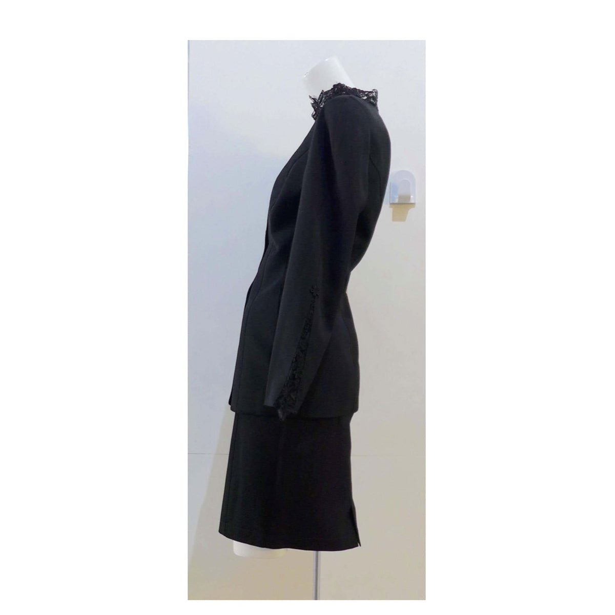 Thierry Mugler Black Skirt Suit with Lace Details Size 40