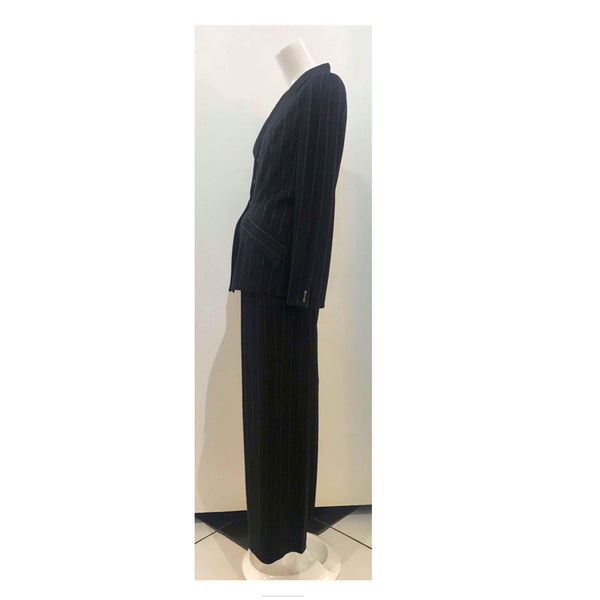 THIERRY MUGLER Black and White Stitched Pinstripe Pant Suit Size