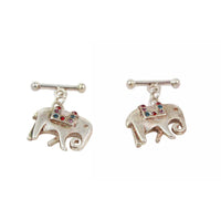 THOMAS Pink Sterling Silver Elephant Embellished Cufflinks. Thomas Pink Elephant cufflinksRed, blue, and purple rhinestones Sterling Silver Chain links and bar tack Measurements: Width: .5 in. Length: .75 in.