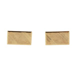 VINTAGE 14K Yellow Gold Rectangular Cufflinks. 14K Yellow Gold Rectangular cufflinksDiagonal stripe detail with a perfect area left for a personal Monogram Unknown designer10.89 grams Measurements: Width: 1 in. Length: .75 in.