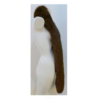 VINTAGE Custom Brown Fox Fling. This vintage brown real fox fur wrap is in great condition. It has dark brown velvet lining, velvet inner straps, and a satin monogram patch. Measurements in Inches:Width: 5 Length: 72