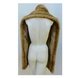 VINTAGE Custom Honey Blonde Mink Wrap. This real mink fur wrap is in great condition. It has a taupe satin lining and appliquéd monogram patches. Measurements in Inches:Width: 11.5Length: 72