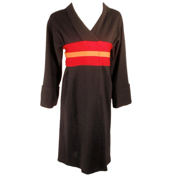 RUDI GERNREICH Vintage Wool Black, Red, and Orange Kabuki Dress