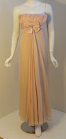 SARMI Circa 1960s Blush Pink Chiffon Gown, Feathers at Bust