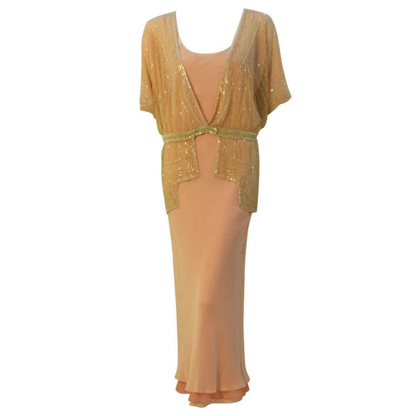chiffon embellished jacket dress Komarov Embellished Beaded Charmeuse Chiffon Tiered Hem Jacket Dress Set $500!