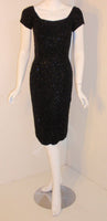 CEIL CHAPMAN 1960s Black Hand Beaded Cocktail Dress