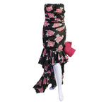 EMANUEL UNGARO 1980s Black and Pink Floral Strapless Gown