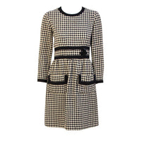 JEAN PATOU 1960s Wool Houndstooth Day Dress with Pockets