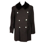 TRAINA-NORELL Black Faille Coat w/ Rhinestone Buttons & Beaver Collar