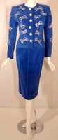 YVES SAINT LAURENT 2 pc Blue Suede and Rhinestone Skirt Set