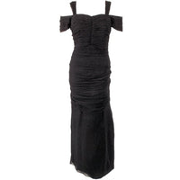 ELEANORA GARNETT Black Shirred Chiffon Evening Gown