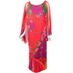 HANAE MORI Floral Print Silk Chiffon Caftan Gown