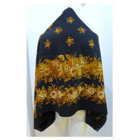 YVES SAINT LAURENT Black Floral Wool Scarf