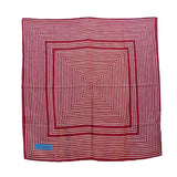 Yves Saint Laurent Burgundy Striped Silk Scarf. Made in France of pure silk and finished by hand with finely rolled hand-stitched edges, this eye-catching YSL scarf is 35" x 35" in size and features a square stripe design and blue logo.